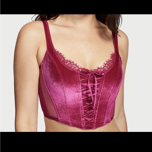 Victoria's Secret Tops - VICTORIA SECRET DREAM ANGEL UNLINED LACE UP VELVET CORSET TOP SMALL